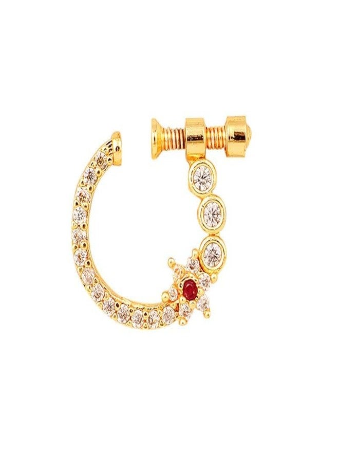 DIVISHA Women Nose pin/Nath Nose Ring Traditional Jewellery-Red CZ Gold Nose Pin (Bohemian) - Image 1