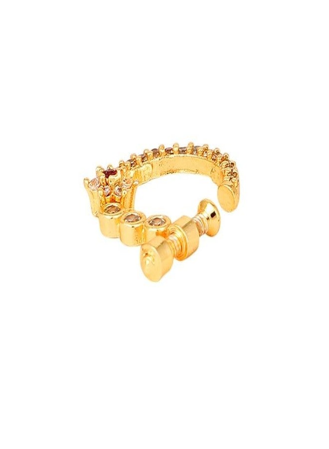 DIVISHA Women Nose pin/Nath Nose Ring Traditional Jewellery-Red CZ Gold Nose Pin (Bohemian) - Image 2