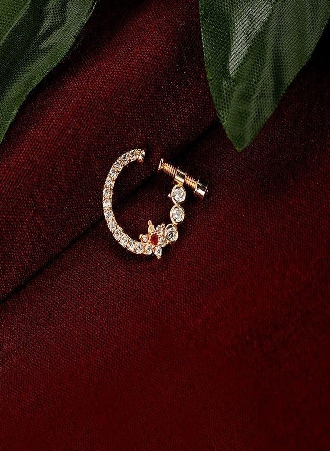 DIVISHA Women Nose pin/Nath Nose Ring Traditional Jewellery-Red CZ Gold Nose Pin (Bohemian) - Image 3