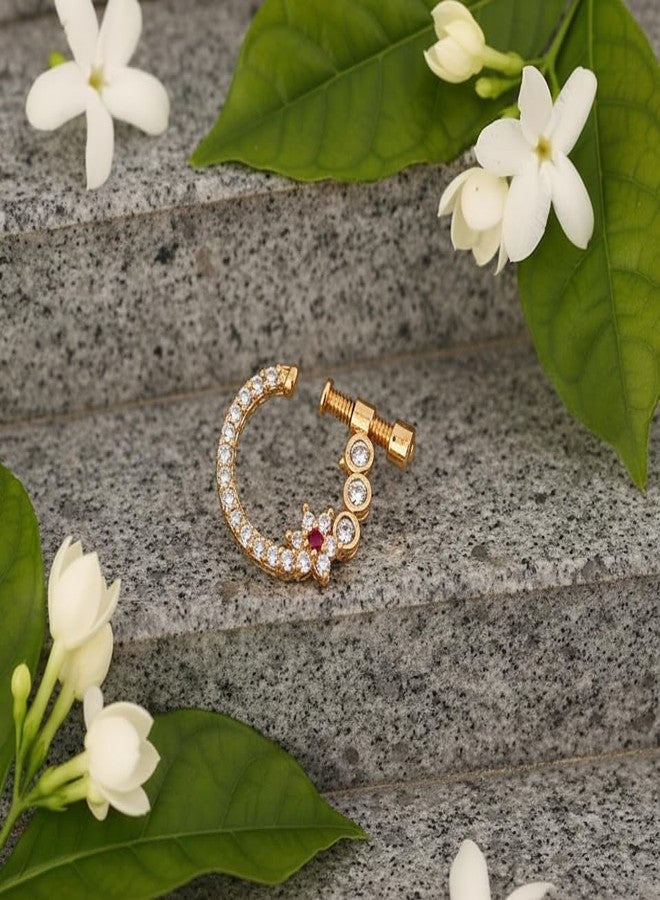 DIVISHA Women Nose pin/Nath Nose Ring Traditional Jewellery-Red CZ Gold Nose Pin (Bohemian) - Image 5