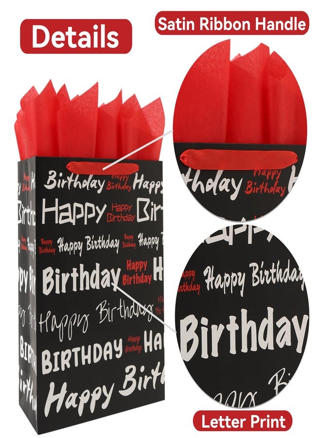 wishinside 16.5” Extra Large Black Happy Birthday Gift Bag Set with Handles, Greeting Card, Tissue Papers and Stickers for Women Men Girls Boys Kids Teens, White Red Words Design, 1 Pcs - Image 4