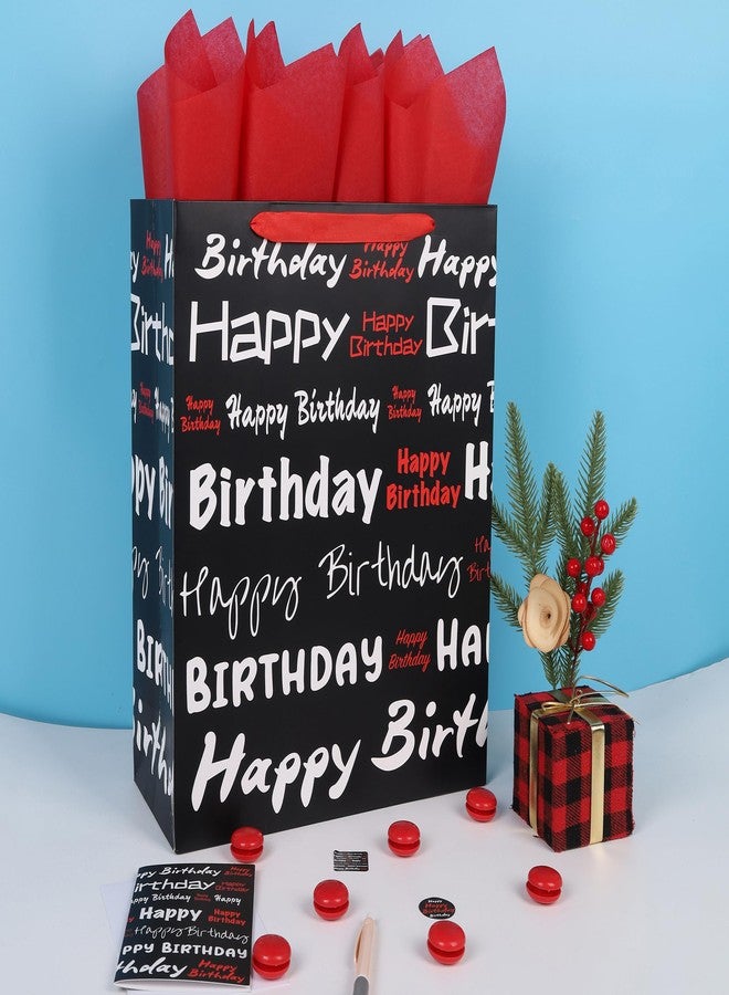 wishinside 16.5” Extra Large Black Happy Birthday Gift Bag Set with Handles, Greeting Card, Tissue Papers and Stickers for Women Men Girls Boys Kids Teens, White Red Words Design, 1 Pcs - Image 5