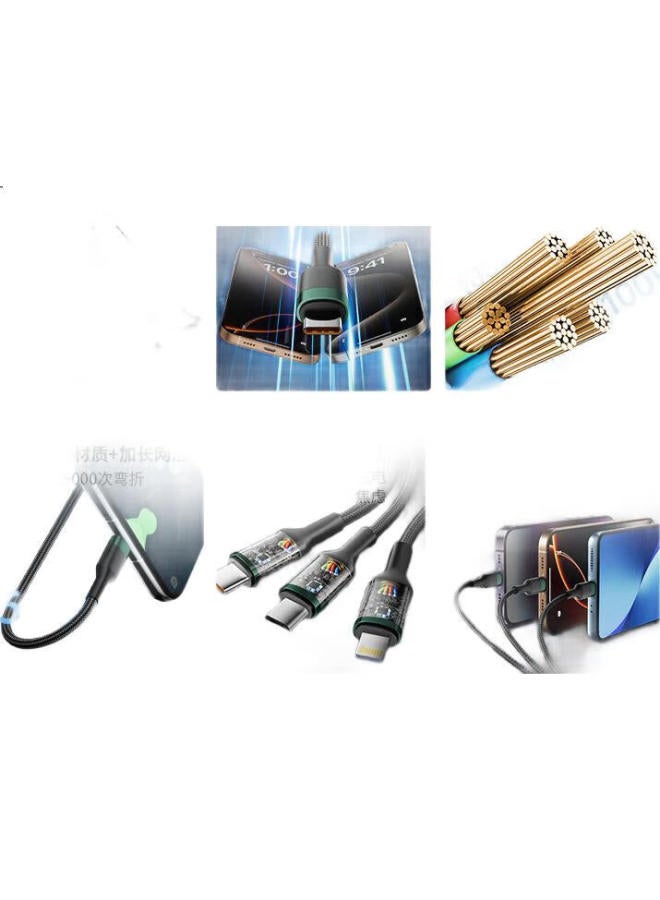 Oksj 3-In-1 Compatible Data Cable 6A Fast Charging Cable 120W/100W One-To-Three Adapter For Apple Iphone 16/15/Huawei Type-C/Android Phone - Image 3