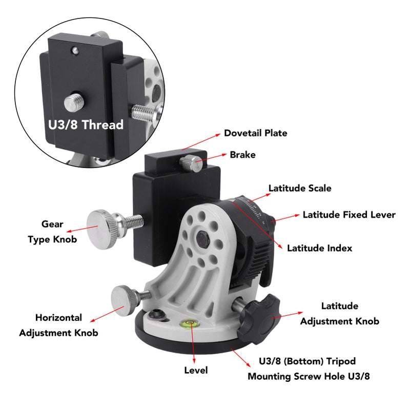 Latitude Adjustment Base 0 to 90 Degrees Aluminum Alloy Mount Precise Polarity Alignment Black White - Image 5
