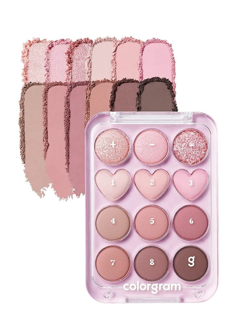 COLORGRAM Pin Point Eyeshadow Palette 02 Pink+Mauve= | Ultra-Blendable Matte, Glitter, Shimmer Shades for Daily Makeup | K-Beauty Eye Palette with Easy-to-Use Calculator Design - Image 1