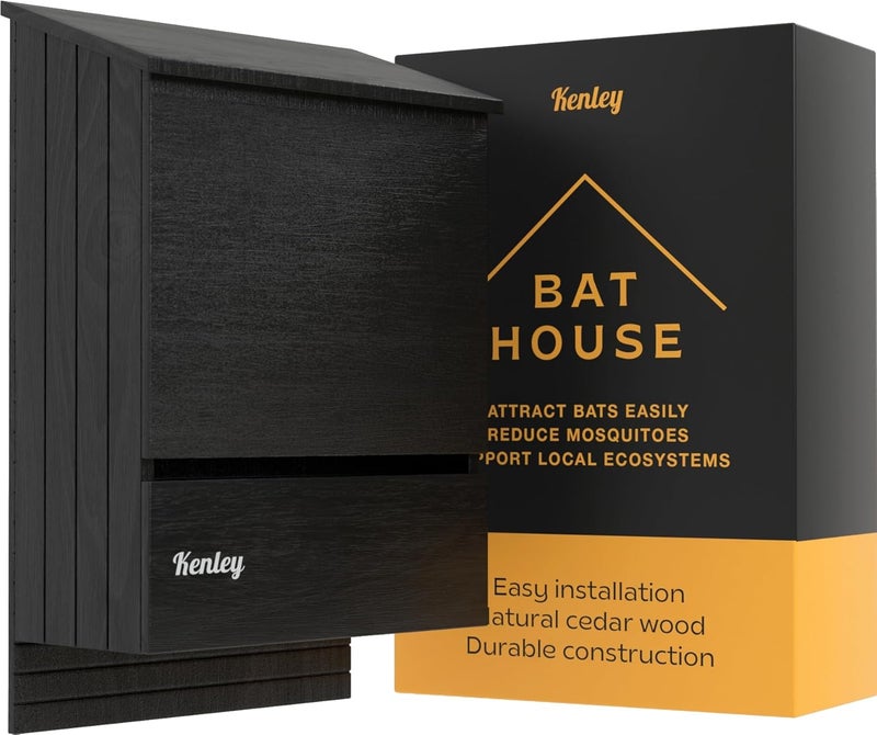 Kenley Bat House - Large Outdoor Bat Box Shelter with Triple Chamber - Handcrafted from Cedar Wood - Easy for Bats to Land and Roost - Weather Resistant & Ready to Install - Image 1