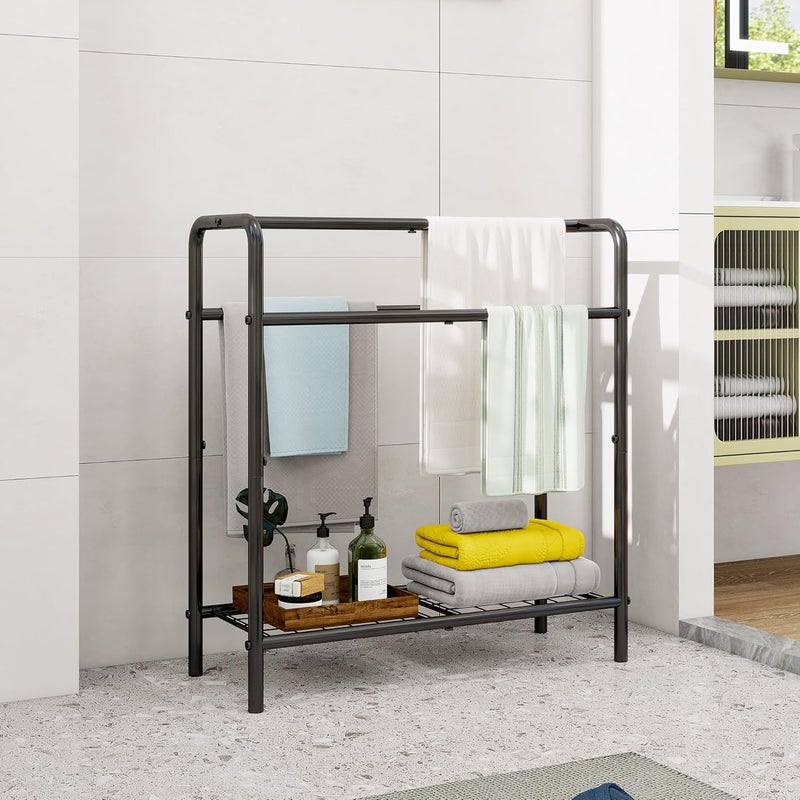 HAHRIR 3 Tier Towel Rack, 70cm Towel Rail Freestanding, Save Space with Storage Towel Holder for Bathroom, Display Rack for Bedroom, Bathroom, Swimming Pool,Black - Image 4