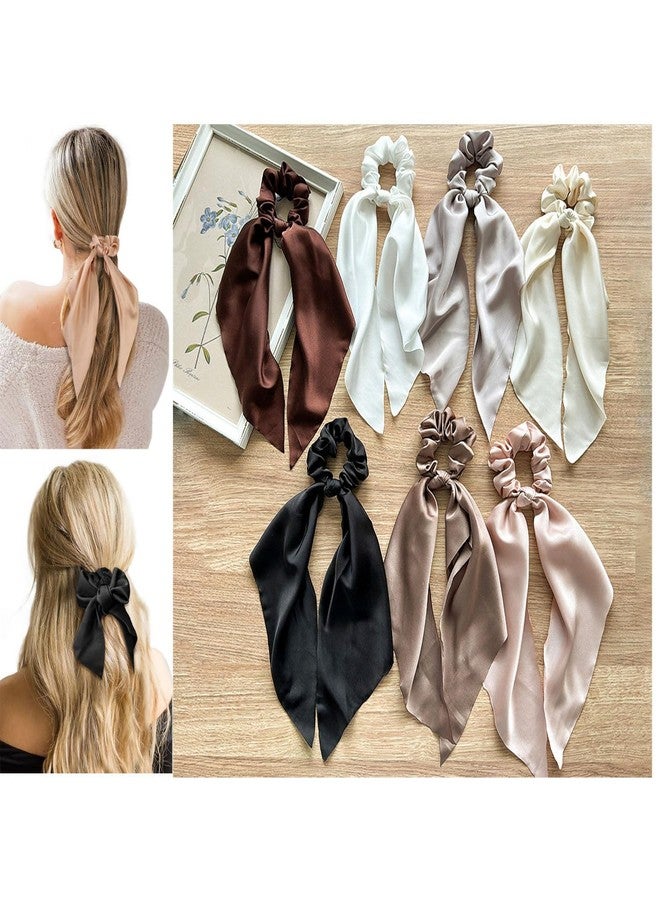 Shivashay 5 Pcs Bowknot Hair Scrunchies | Bohemian Chiffon Floral Scarf Hair Ties with Long Tails | Long Hair Holders Ribbon & Hair Accessories for Women and Girls - Image 1