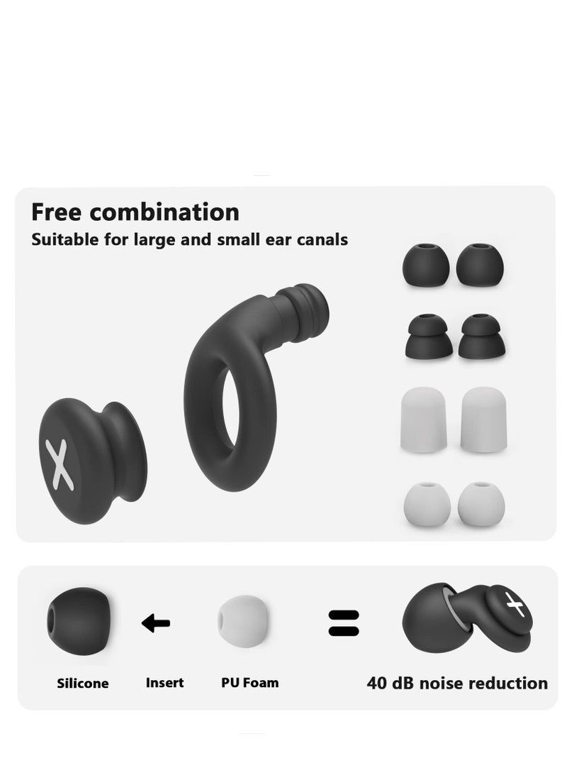 SYOSI - Noise Reduction Ear Plugs-40 dB Noise Cancelling Reusable Hearing Protection in Flexible Silicone for Sleeping, Traveling, Concerts, Work & Swimming,3 Wearing Styles, Black - Image 1