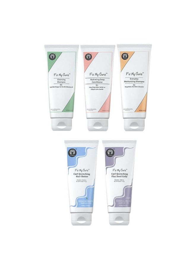 Fix My Curls - Complete Curl Care Travel Kit| Cleansing Shampoo, Moisturizing Shampoo, Hydrating Conditioner, Hair Butter & Curl Quenching Gelly For Soothing, Moisturizing & Defining Curls|50Ml Each - Image 1