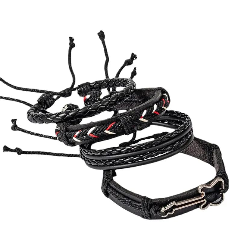 THE MEN THING BLACKFIRE KNOT - 4 Pcs Genuine Braided Leather Bracelet Set for Men & Boys (8 inch) - Image 4