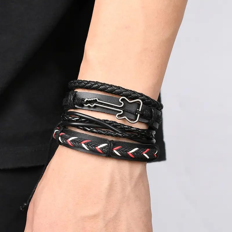 THE MEN THING BLACKFIRE KNOT - 4 Pcs Genuine Braided Leather Bracelet Set for Men & Boys (8 inch) - Image 2