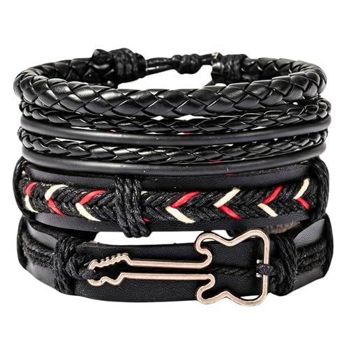 THE MEN THING BLACKFIRE KNOT - 4 Pcs Genuine Braided Leather Bracelet Set for Men & Boys (8 inch) - Image 1