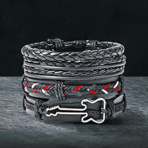 THE MEN THING BLACKFIRE KNOT - 4 Pcs Genuine Braided Leather Bracelet Set for Men & Boys (8 inch) - Image 3