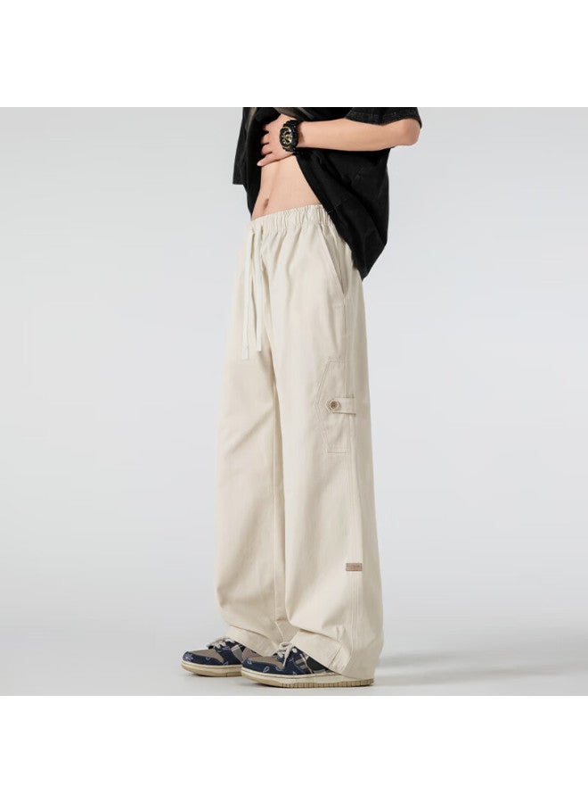 Izexx Pure Cotton Cargo Pants For Men, Autumn Straight-leg Versatile Fashionable Street-style Loose Casual Trousers Iz45 Khaki 2XL - Image 1