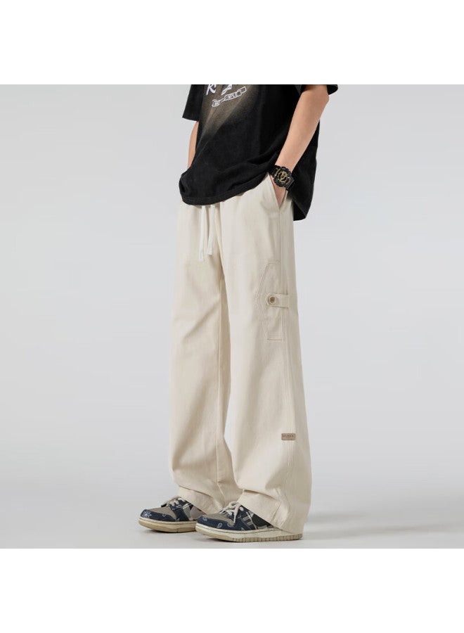 Izexx Pure Cotton Cargo Pants For Men, Autumn Straight-leg Versatile Fashionable Street-style Loose Casual Trousers Iz45 Khaki 2XL - Image 4
