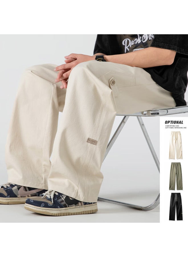 Izexx Pure Cotton Cargo Pants For Men, Autumn Straight-leg Versatile Fashionable Street-style Loose Casual Trousers Iz45 Khaki 2XL - Image 3