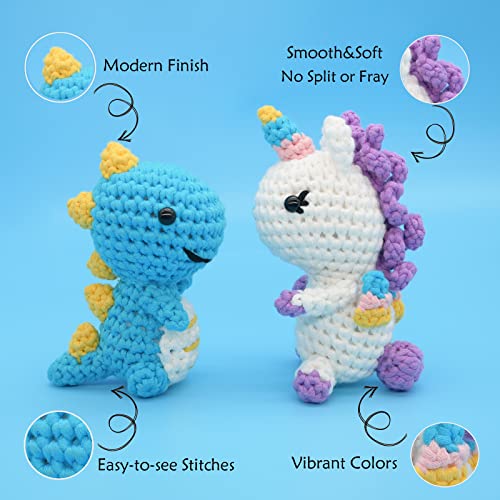 JOYTAG 12 Pack Beginners Crochet Yarn Blue Green Pink Purple Yellow Rainbow Cotton Easy Crochet Yarn for Crocheting Knitting Beginners with Easy-to-See Stitches Mini Beginner Crochet Kit(12x25g) - Image 5