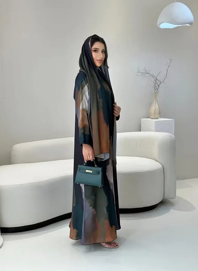 تايك تو عباية بحافة واسعة مفتوحة من الأمام ومطبوعة