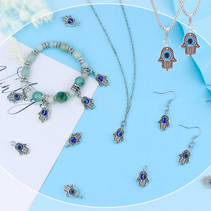 JIALEEY 30PCS Antique Silver Hamsa Hand Evil Eye Bead of Fatima Symbol Charms Hamsa Hand Beads Frame Charms for Jewelry Making Findings DIY Necklace Bracelet - Image 5