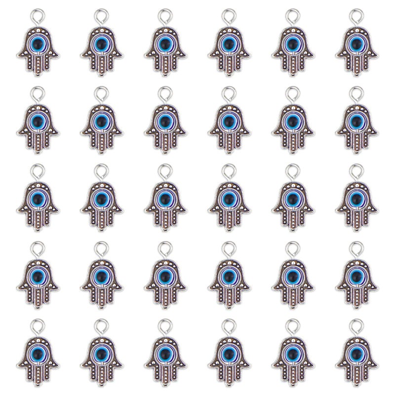 JIALEEY 30PCS Antique Silver Hamsa Hand Evil Eye Bead of Fatima Symbol Charms Hamsa Hand Beads Frame Charms for Jewelry Making Findings DIY Necklace Bracelet - Image 1