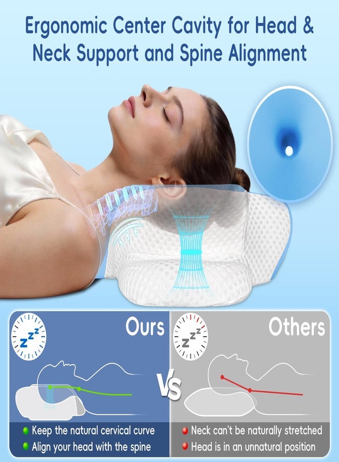FGNTWP Cervical Neck Pillow for Pain Relief, Ergonomic Contour Pillow for Sleeping, 2 Heights Cooling Pillow for Neck and Shoulder Support, Memory Foam Orthopedic Pillow for Side Back Stomach Sleepers - Image 2