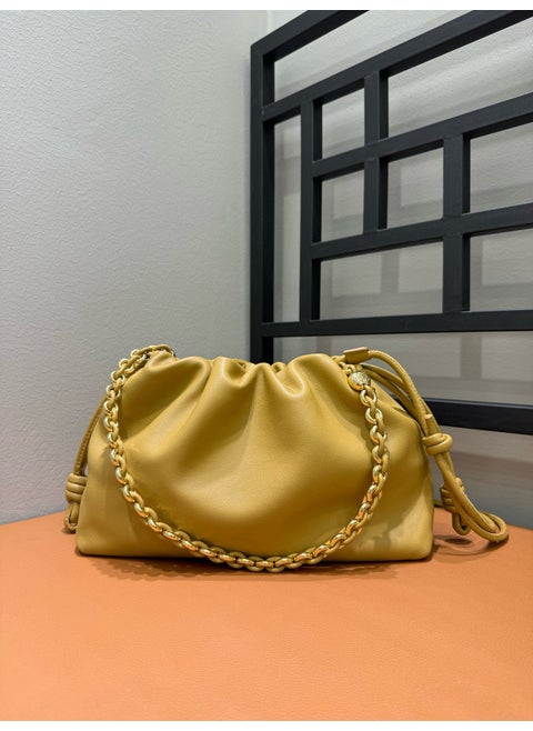 High texture original top layer sheepskin Flamenco cloud bag drawstring lucky bag underarm bag slung shoulder bag womens bagLight yellow medium 30*10.5*20cm Light yellow medium 30*10.5*20cm