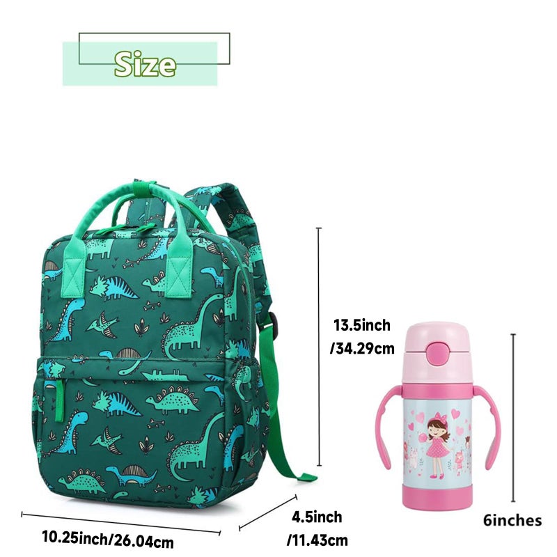 KingCheer Cute Preschool Backpack Toddler School Book Bag for Girls Boys Kids Kindergarten Nursery Travel Bag with Chest Strap(13.5inch, Green Dinosaur) - Image 5