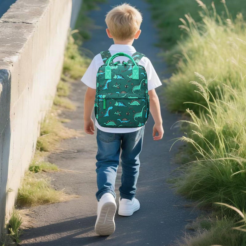 KingCheer Cute Preschool Backpack Toddler School Book Bag for Girls Boys Kids Kindergarten Nursery Travel Bag with Chest Strap(13.5inch, Green Dinosaur) - Image 2