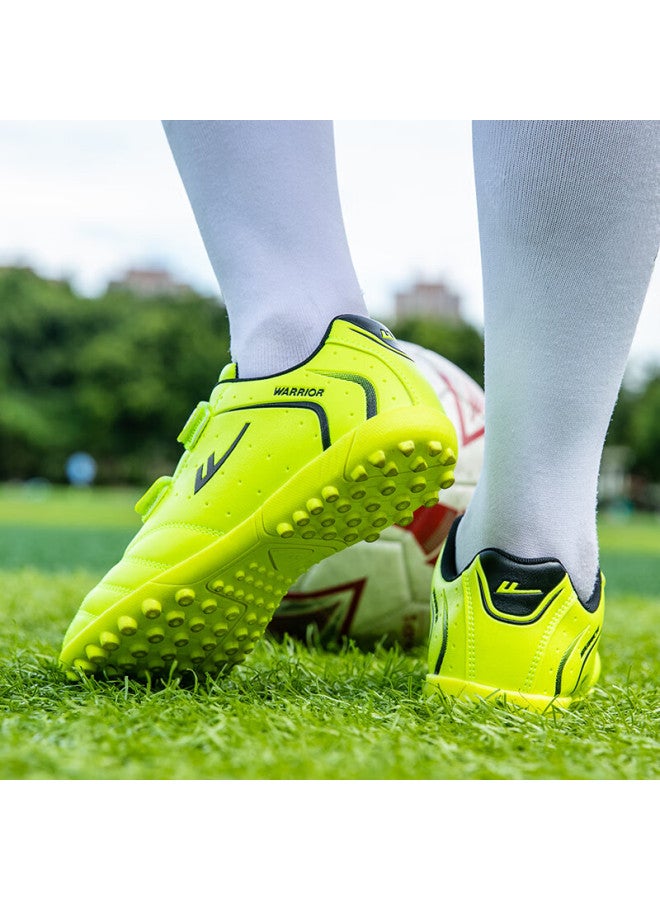 Pull Back Warrior Children's Soccer Shoes Tf Studs Double Velcro Boys Girls Non-slip Rubber Sole 415 Fluorescent Green Studs Size 32 - Image 5