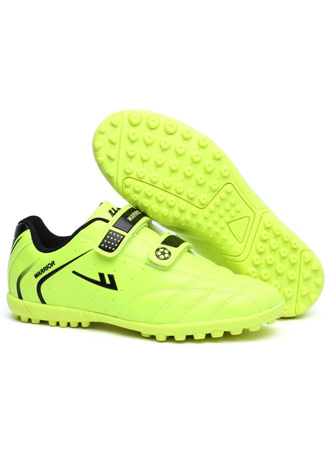 Pull Back Warrior Children's Soccer Shoes Tf Studs Double Velcro Boys Girls Non-slip Rubber Sole 415 Fluorescent Green Studs Size 32 - Image 3