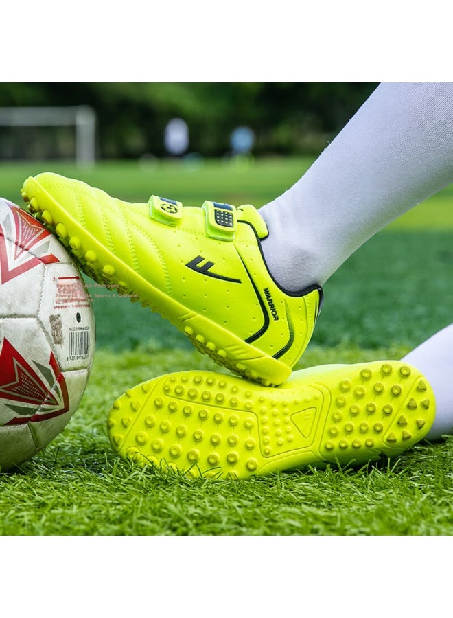 Pull Back Warrior Children's Soccer Shoes Tf Studs Double Velcro Boys Girls Non-slip Rubber Sole 415 Fluorescent Green Studs Size 32 - Image 4