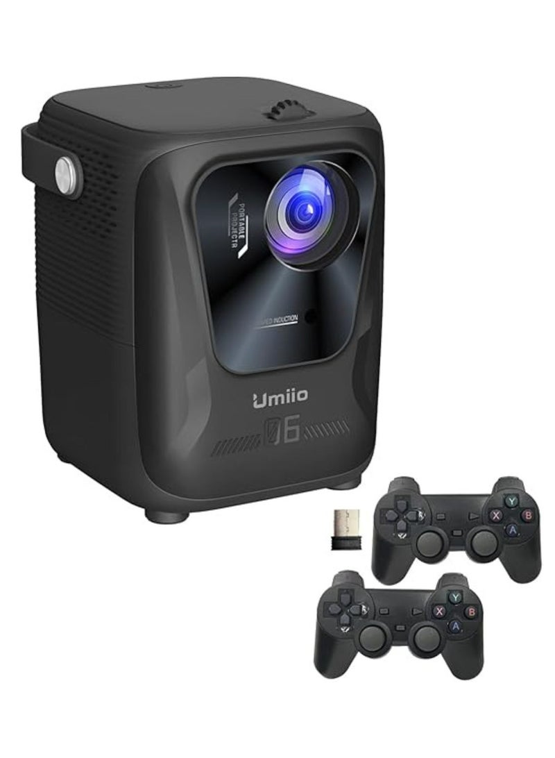 Umiio Q4 Pro Projector 4K LED Light Source, 5G WiFi Bluetooth, Portable Intelligent Game Projector with Dual Wireless Game Controller, Smart Projector Compatible with Android, HDMI/USB/SD iOS,PC, 50"-150" Screen Projection-Black  - Image 1