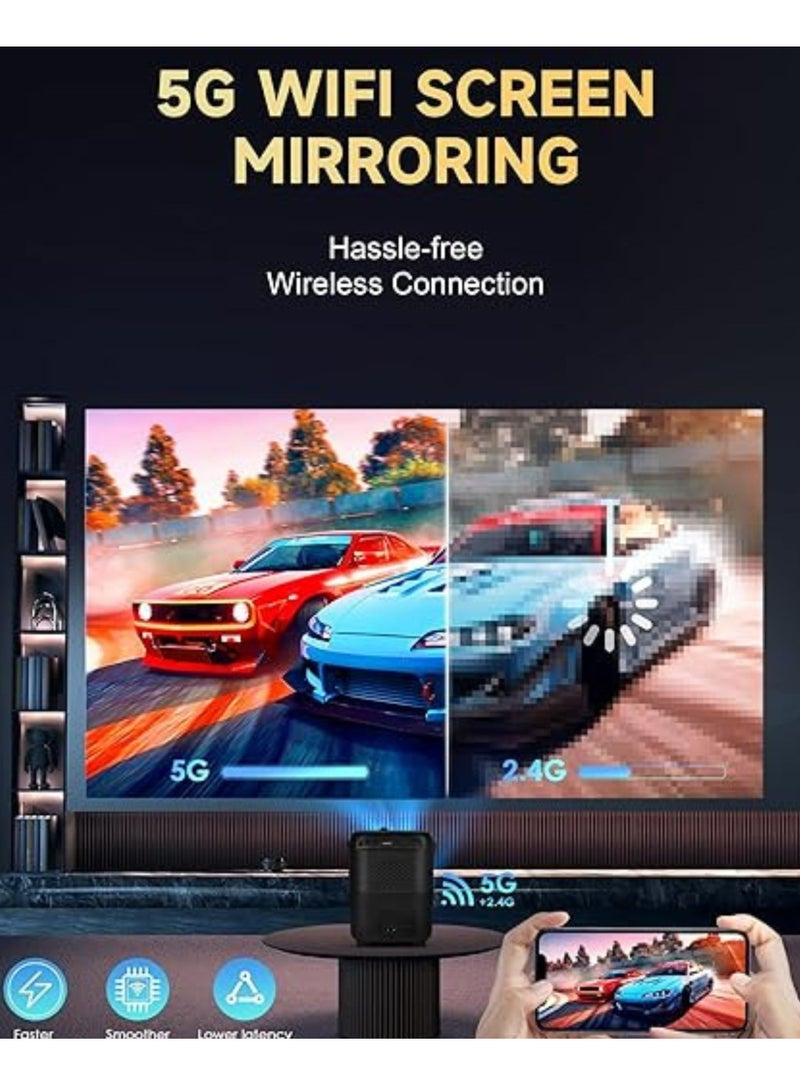 Umiio Q4 Pro Projector 4K LED Light Source, 5G WiFi Bluetooth, Portable Intelligent Game Projector with Dual Wireless Game Controller, Smart Projector Compatible with Android, HDMI/USB/SD iOS,PC, 50"-150" Screen Projection-Black  - Image 4