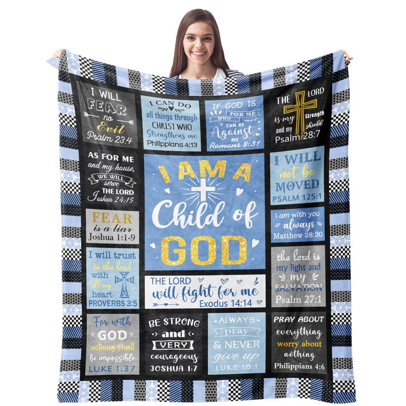 CUJUYO Christian Gifts for Men, Dad, Son, Brother, Him Blanket 60"x50" - Inspirational Religious Graduation/Birthday Gifts - Baptism Confirmation Gifts for Boys - Catholic Spiritual Gifts for Men - Image 1