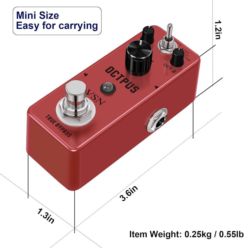 VSN Octave Guitar Pedal, Digital Mini Pedal For Electric Guitar, Precise Polyphonic Octave Effects Generator, True Bypass, Mini Size - Image 5