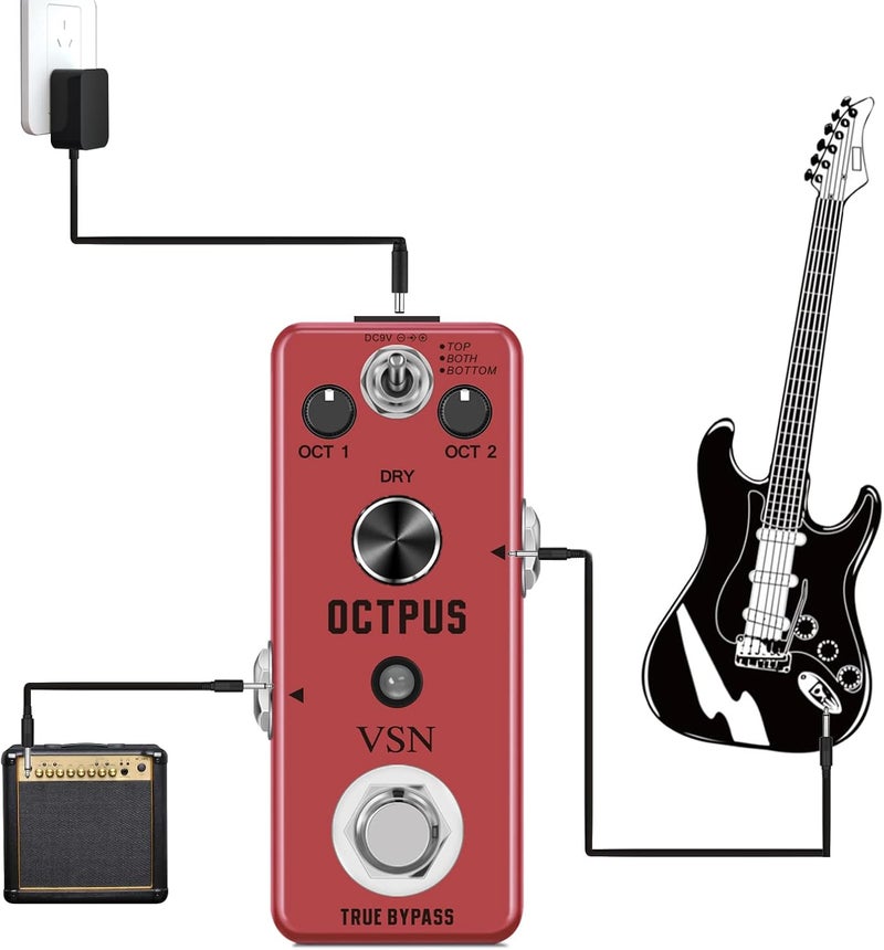VSN Octave Guitar Pedal, Digital Mini Pedal For Electric Guitar, Precise Polyphonic Octave Effects Generator, True Bypass, Mini Size - Image 2