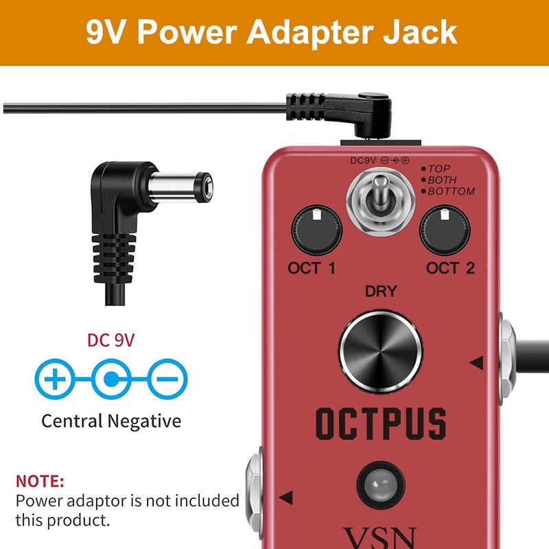 VSN Octave Guitar Pedal, Digital Mini Pedal For Electric Guitar, Precise Polyphonic Octave Effects Generator, True Bypass, Mini Size - Image 4