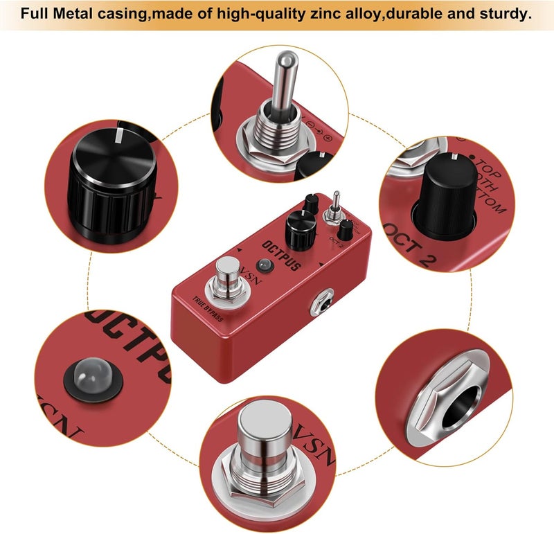 VSN Octave Guitar Pedal, Digital Mini Pedal For Electric Guitar, Precise Polyphonic Octave Effects Generator, True Bypass, Mini Size - Image 3
