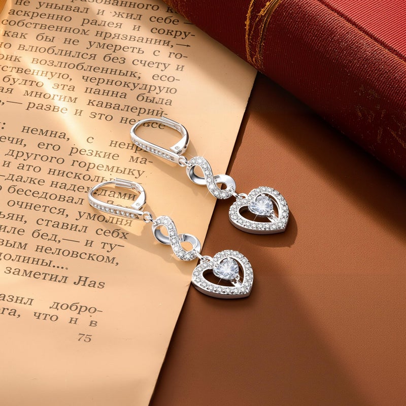 ALEXCRAFT 925 Sterling Silver Heart Dangle Earrings, ALEXCRAFT Heart Drop Earring for Women Leverback Silver Dangling Cubic Zirconia Hearts Shaped Dangly Earing of Valentine - Image 5