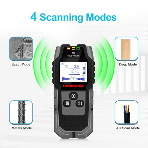 HANMATEK Stud Finder Wall Scanner - 5 in 1 Electronic Wall Wood Stud Finder,Audio Alarm and HD LCD Display with Updated Positioning Hole for Center and Edge of Wood AC Wire Metal Studs Joist Pipe - Image 4
