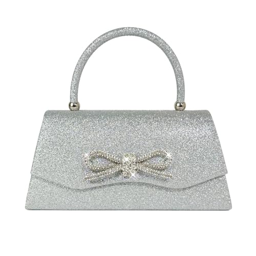 Trisapu Womens Evening Bag Sparkly Bow Clutch Purse Wedding Party Purses Glitter Rhinestone Cocktail Prom Handbags Silver - Image 1