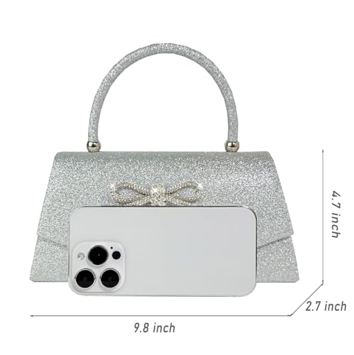 Trisapu Womens Evening Bag Sparkly Bow Clutch Purse Wedding Party Purses Glitter Rhinestone Cocktail Prom Handbags Silver - Image 5