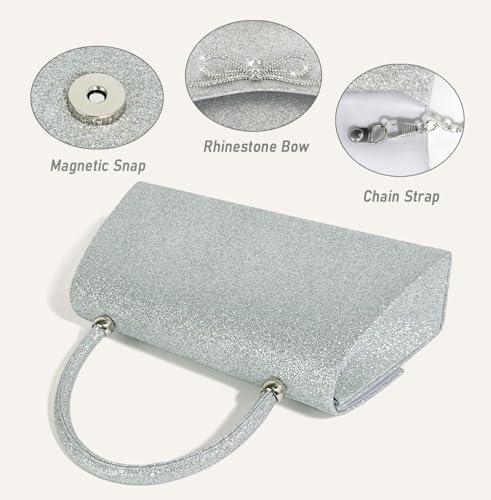 Trisapu Womens Evening Bag Sparkly Bow Clutch Purse Wedding Party Purses Glitter Rhinestone Cocktail Prom Handbags Silver - Image 4