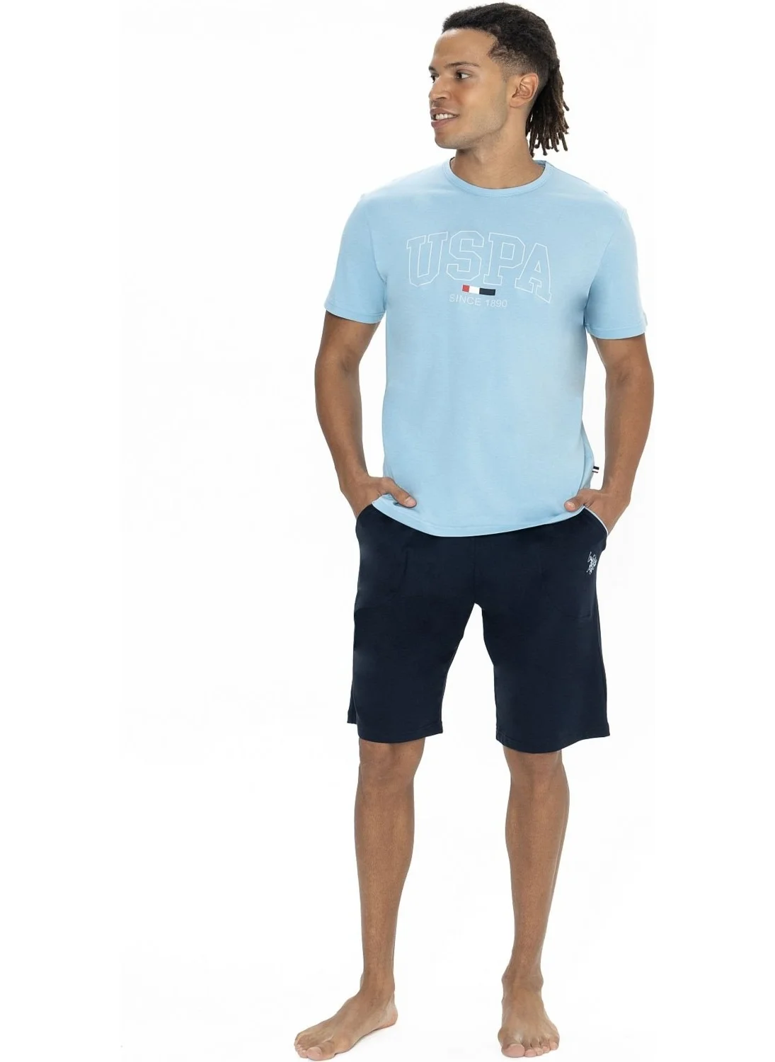 U.S. Polo Assn. 18873 Men's Short Sleeve Crew Neck Pajama Set with Shorts-Blue