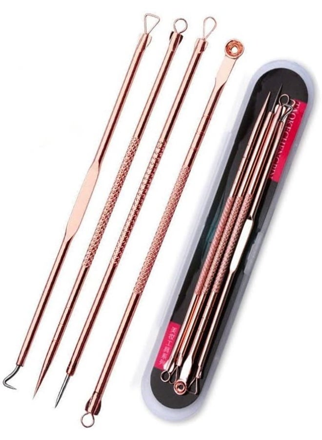 Red Blossom 4-Piece Dual-Head Blackhead Remover Tool Set – Rose Gold | Stainless Steel Pimple Popper Kit with Loop & Needle Extractors for Acne, Blemishes, and Whiteheads  - Image 2
