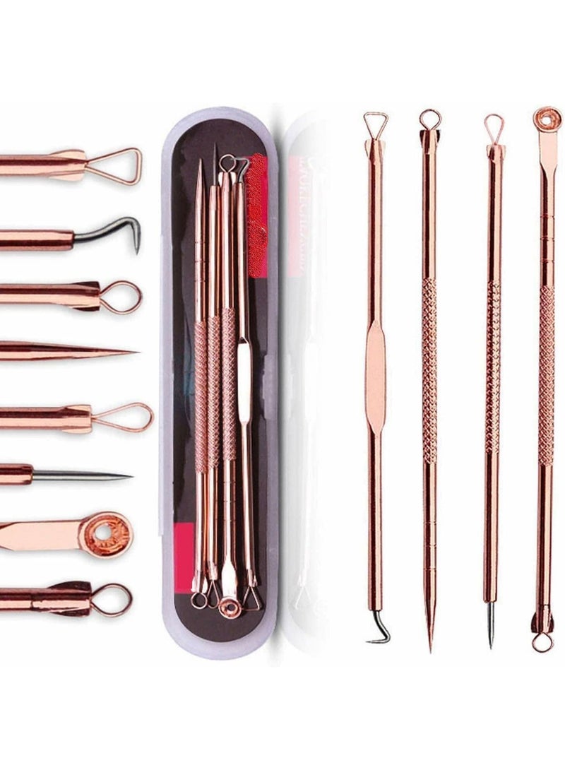 Red Blossom 4-Piece Dual-Head Blackhead Remover Tool Set – Rose Gold | Stainless Steel Pimple Popper Kit with Loop & Needle Extractors for Acne, Blemishes, and Whiteheads  - Image 1