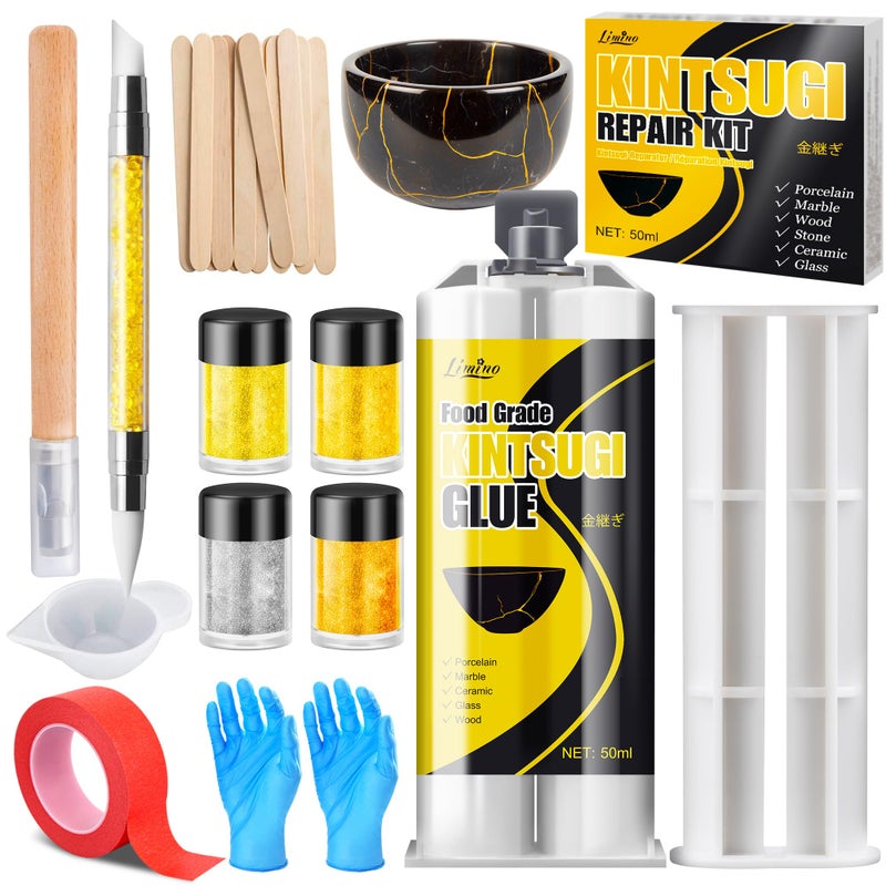 Limino Kintsugi Repair Kit - Gold ï¼† Silver Food Safe Glue for Pottery and Porcelain Repair, Ceramic Repair Resin for Bowls, Plates, Vases, Jades, Newbie Friendly, Meaningful Presents for DIY Art Enthusiasts - Image 1