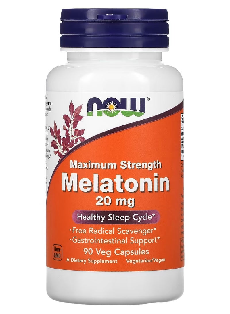 NOW , Maximum Strength Melatonin, 20 mg, 90 Veg Capsules - Image 1