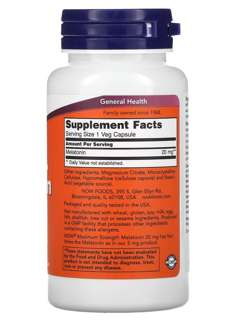 NOW , Maximum Strength Melatonin, 20 mg, 90 Veg Capsules - Image 2